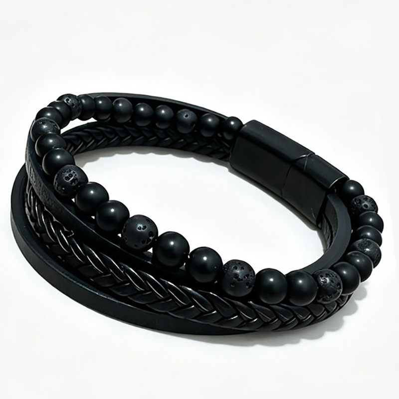 Amazon's Best-Selling Leather Hand-Woven Multi-Layer Bracelet for Men, European and American Style Retro Splicing Magnetic Buckle Bracelet for Men