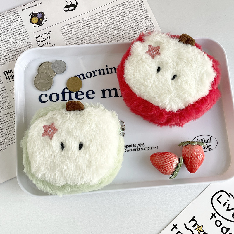 Cute Cartoon Green Apple Stuffed Red Apple Coin Purse Sundries Storage Bag Lipstick Bag Creative Embroidery Headphone Bag