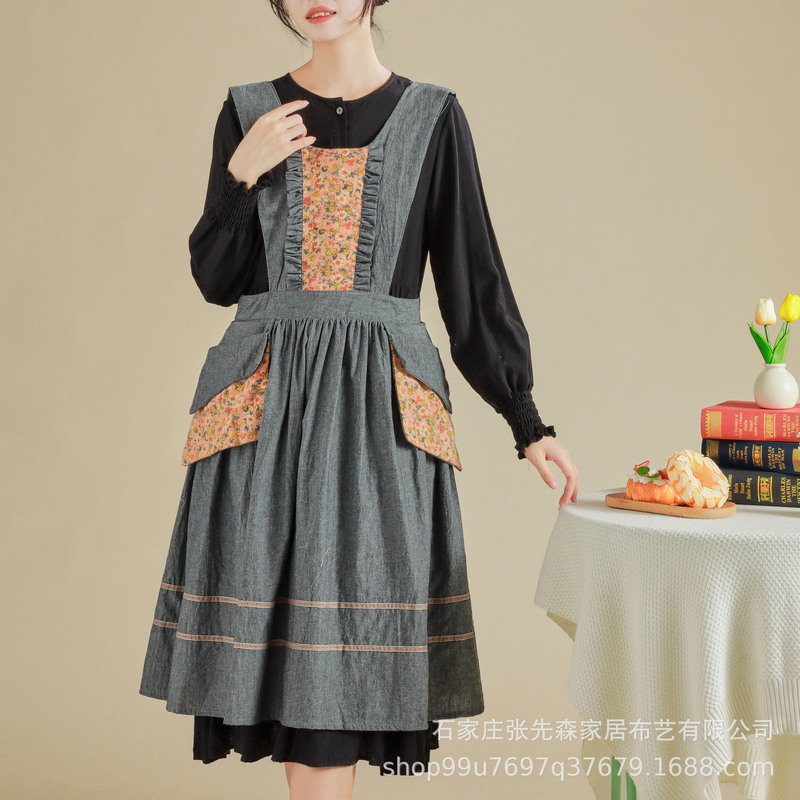 2023 long apron Korean and Japanese foreign trade new apron household barista Kitchen restaurant flower shop style work apron