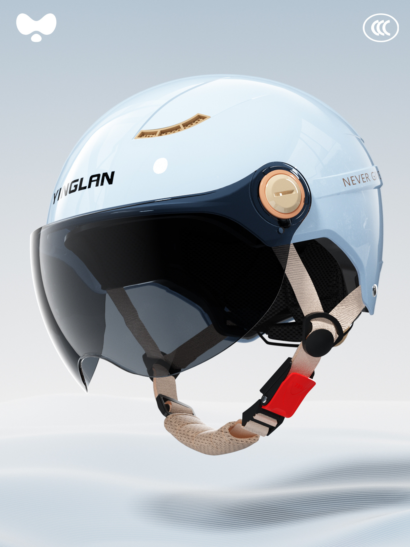 Certified Motorcycle Helmet – Universal Motosiklet kaskı (dəbilqə) - 3c-azure-blue-sunscreen-short-mirror-new-national-standard-class-a