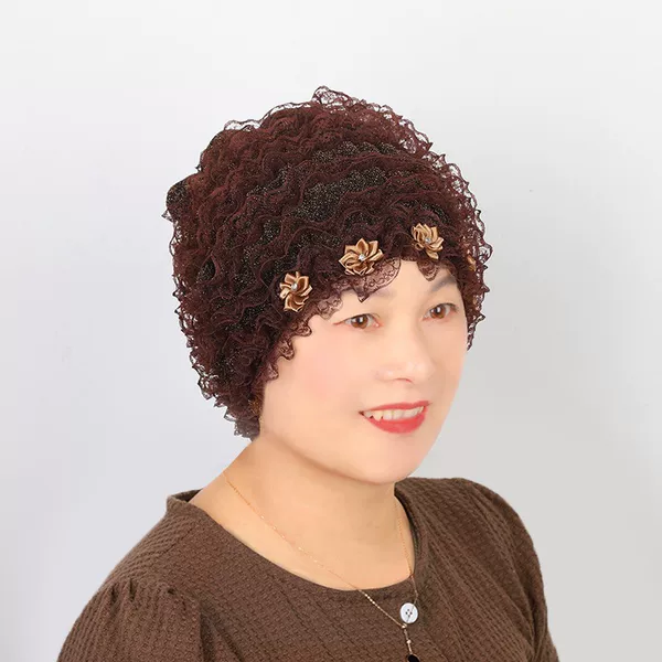 Flower Breathable Lace Turban Autumn and Winter Warm Hair-Covering Hat Turban Scarf Fashionable and Versatile