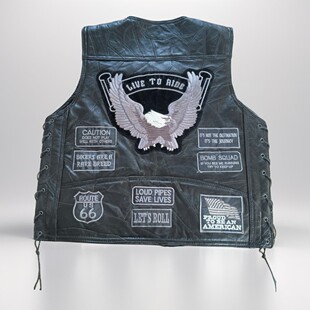 European and American Classic Horse Real Vest Leather Vest Cycling Vest Silver Gray Embroidered Badge Motorcycle Leather Vest Men's
