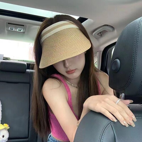 Summer Pure Stripe Grass Weave Bucket Hat for Women, Face-Smoothing, Versatile, Sun Protection, Anti-Ultraviolet, Hair Band, Sun Hat, UV Protection