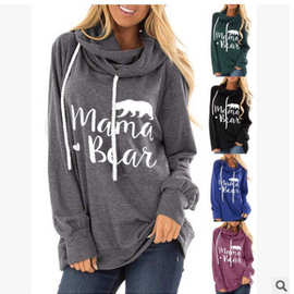 亚马逊2021秋冬款欧美宽松抽绳连帽时尚印花女士卫衣