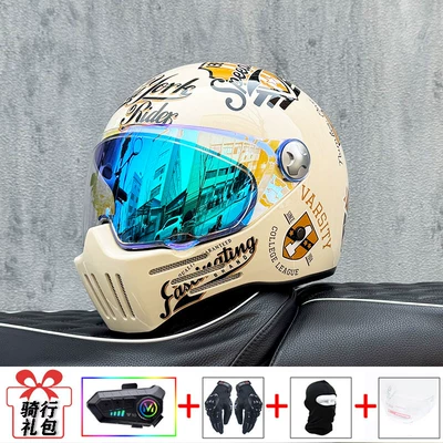 with Bluetooth Function, Unisex Rider Motosiklet kaskı (dəbilqə) - milky-white-cruise-ship-with-colorful-blue-night-vision-transparent-mirror-delivered-y10-soft-wheat-m