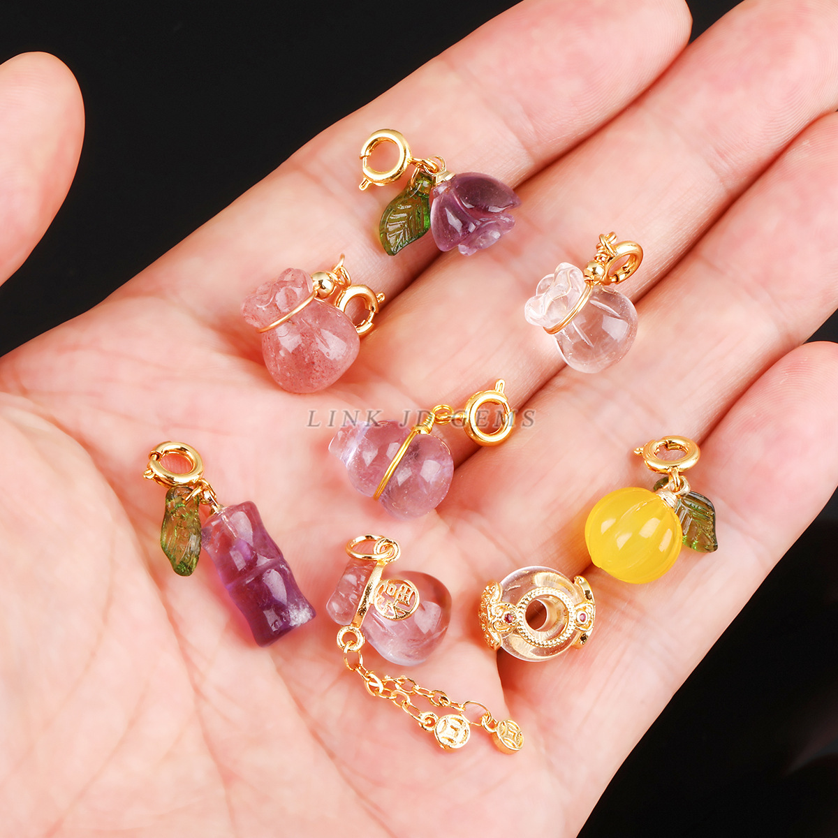 Jingyao Jewelry Natural Crystal Agate Small Drop Carved DIY Jewelry Pendant Handmade Bamboo Accessories