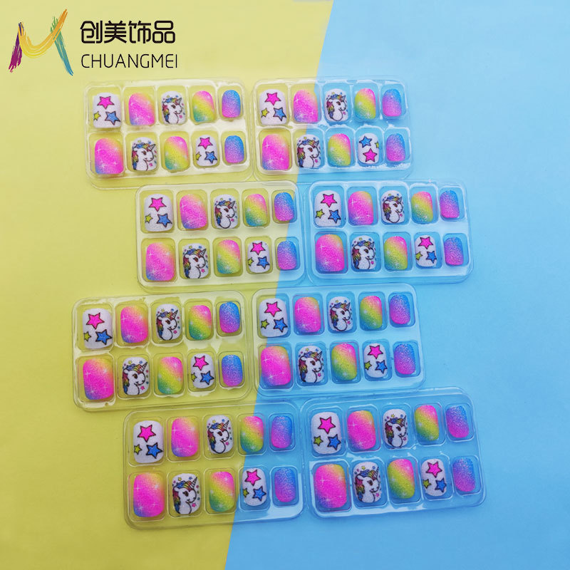 Children's Short Nail Set, Full Set of Unicorn Nail Stickers, Boxed Cartoon Nail Stickers, Safe Manufacturer Wholesale