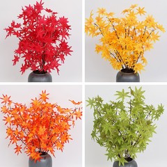 Simulated red maple leaf decorations for branches, artificial tree leaves ginkgo leaves plastic fake flowers red autumn indoor engineering landscape