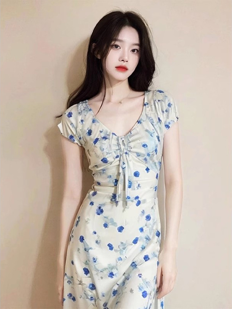 Đầm maxi nữ thắt eo họa tiết hoa nhí kiểu Pháp — Váy liền hoa nhí chi tiết 6
