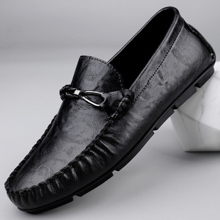 Genuine Leather Men's Shoes 2025 New British Business Shoes Breathable Soft Sole Casual Shoes Lazy Slip-On Shoes for Men