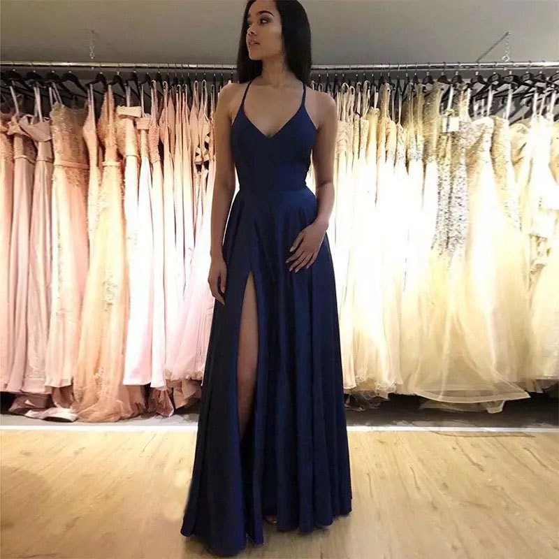 Vestido de noche europeo y americano para comercio exterior, estilo Amazon y AliExpress, sexy, con abertura, cuello en V, sencillo y elegante.