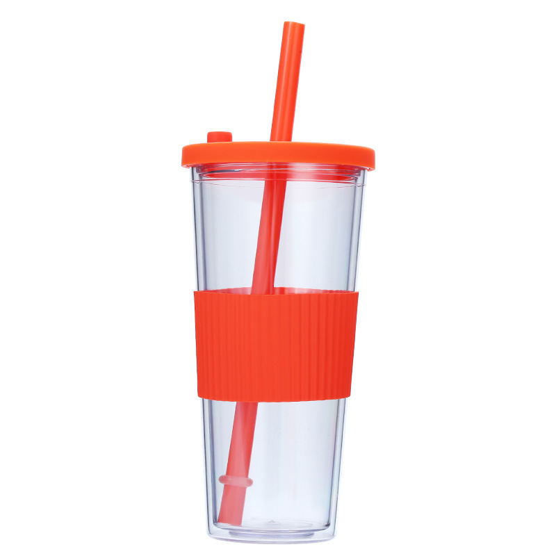 Vaso de Plástico con Pajita, Plástico AS, Doble Capa, Ecológico