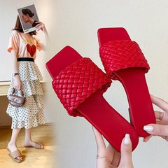 拖鞋女2022夏一字編織帶外穿輕便女式涼拖韓版懶人百，搭沙灘鞋