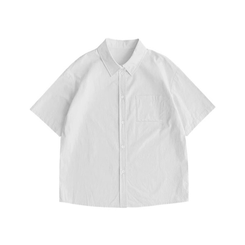 White cotton short sleeve shirt women's summer Korean version of loose long solid color couple shirt outerwear coat wholesale