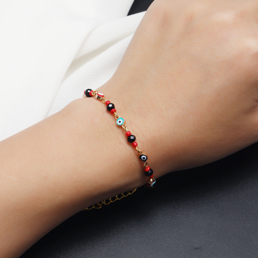 Children's Anklet with Real Gold Plating, Color-Preserving Titanium Steel, Stainless Steel Bracelet with Small Beads, Non-Fading Rice Bead Bracelet