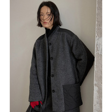 UNITY MODE 羊毛撞色拼接棉服夹棉毛呢外套女冬季上衣251355