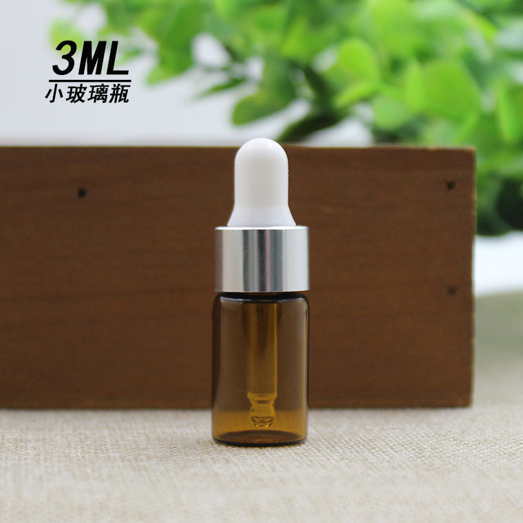 茶色精油瓶3ml 亮银白胶空瓶子 滴管玻璃瓶 螺口管制瓶 分装瓶