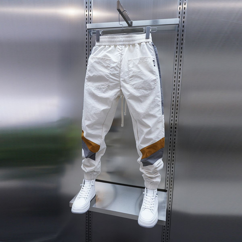 Fashionable Harem Pants for Spring and Summer, Thin Trendy Style, New Men's Color-Blocked Jogger Pants, Casual Pants with Elastic Waist and Tapered Legs