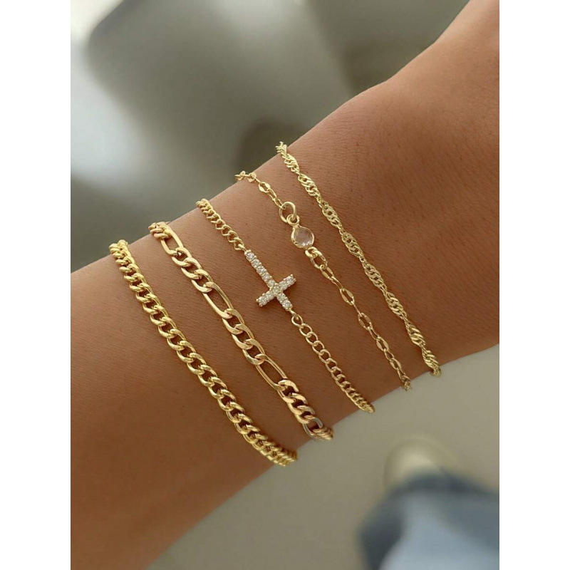 Temu Export Autum New Women Bracelets Cubic Zirconia Cross Decorative Multi-Layer Bracelet