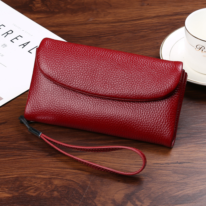 Cartera de gran capacidad, piel de vaca de primera capa larga, bolsa de monedas con múltiples posiciones de tarjetas, cuero suave, estilo de explosión ruso OZON