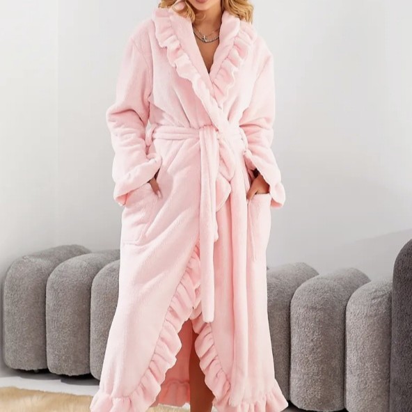 Women's Autumn and Winter Warm Long-Sleeved Bathrobe Palace Style French Velvet Pajamas Dressing Gown Thickeneded Home Clothes Flannel Bathrobe