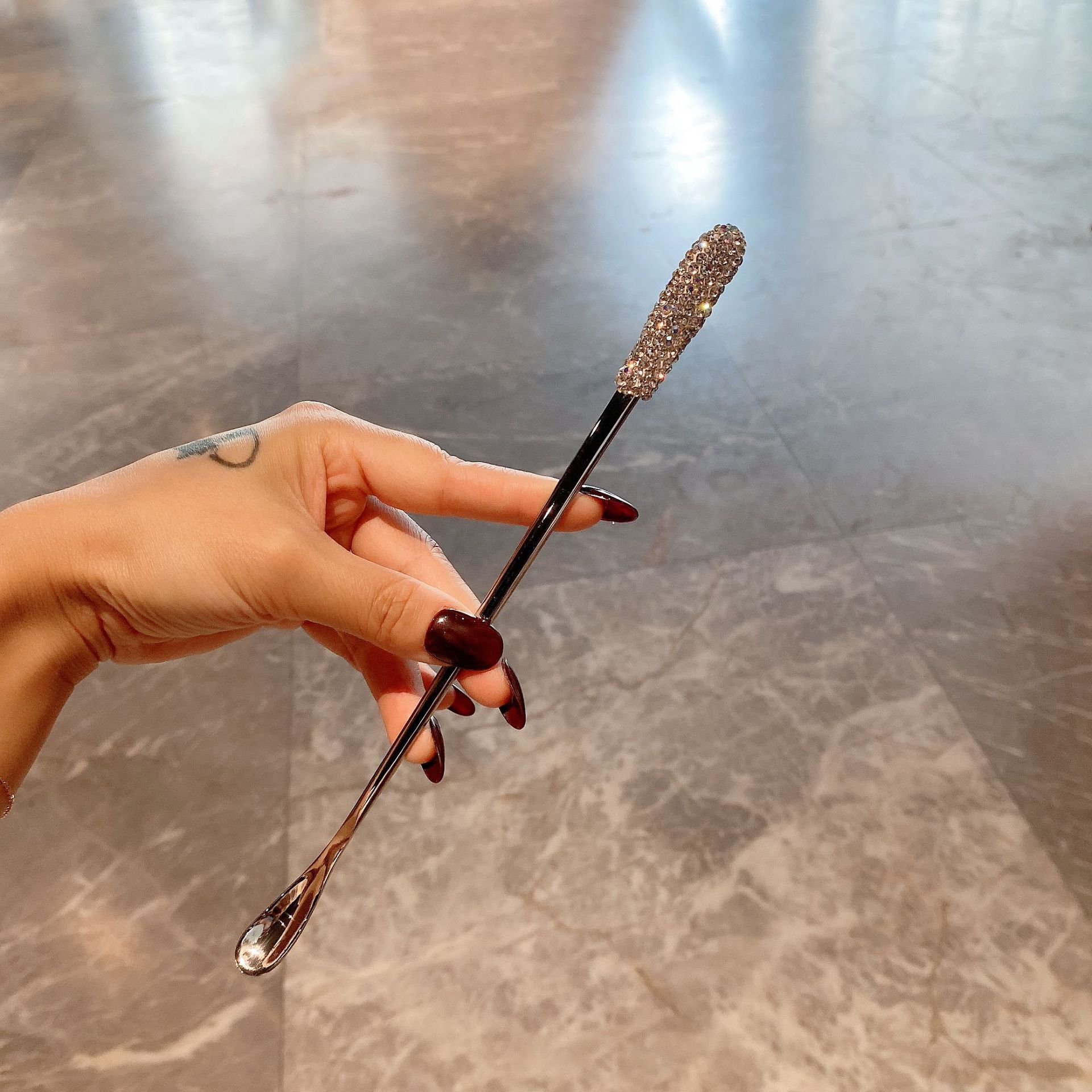 Cuillère à café de luxe avec strass en acier inoxydable_voghion.com