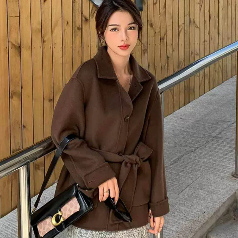 羊毛大衣厚女款小个子冬季女裝2023短款女外套正肩中腰高级感通勤