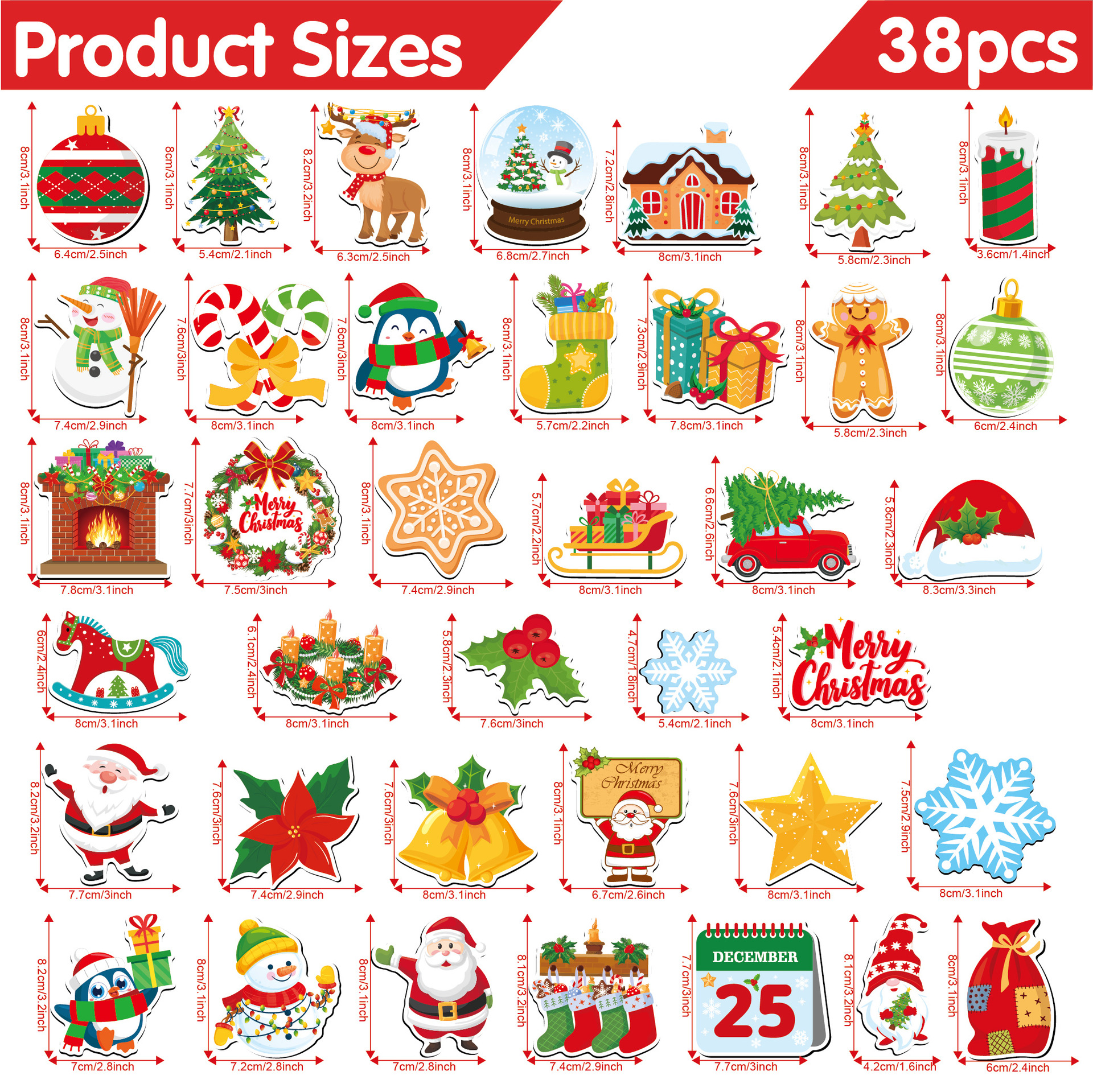 Christmas fridge magnet, 38 pieces
