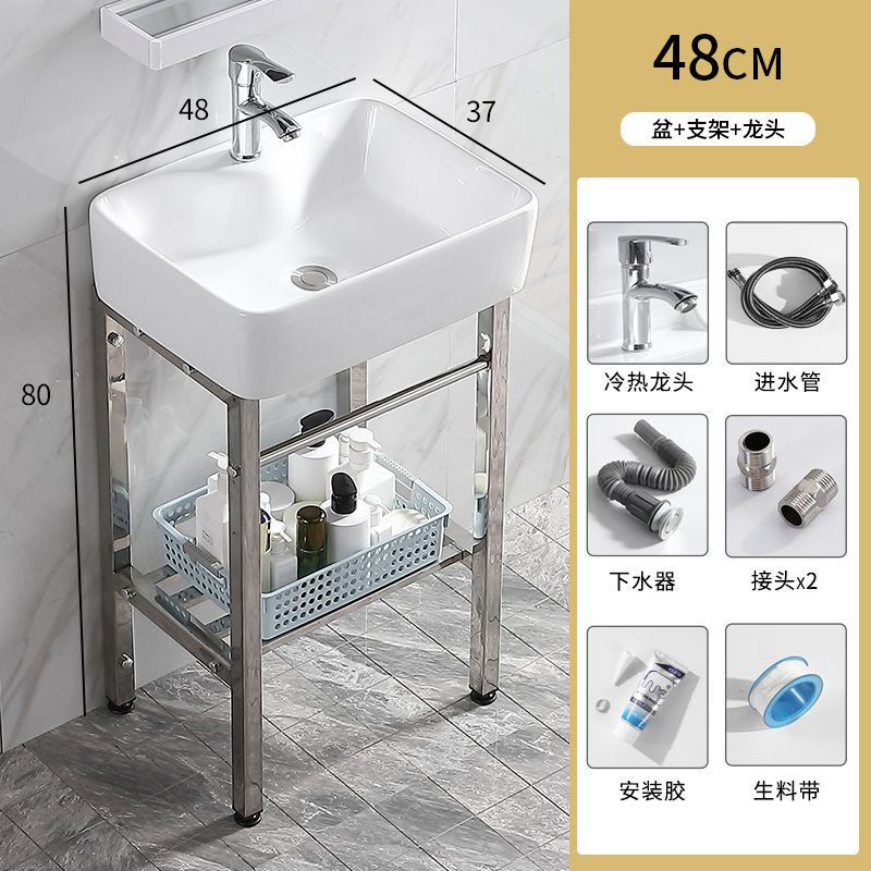 防锈卫生间易清洁小户型简装公寓落地式工程酒店洗手盆陶瓷一体盆|undefined
