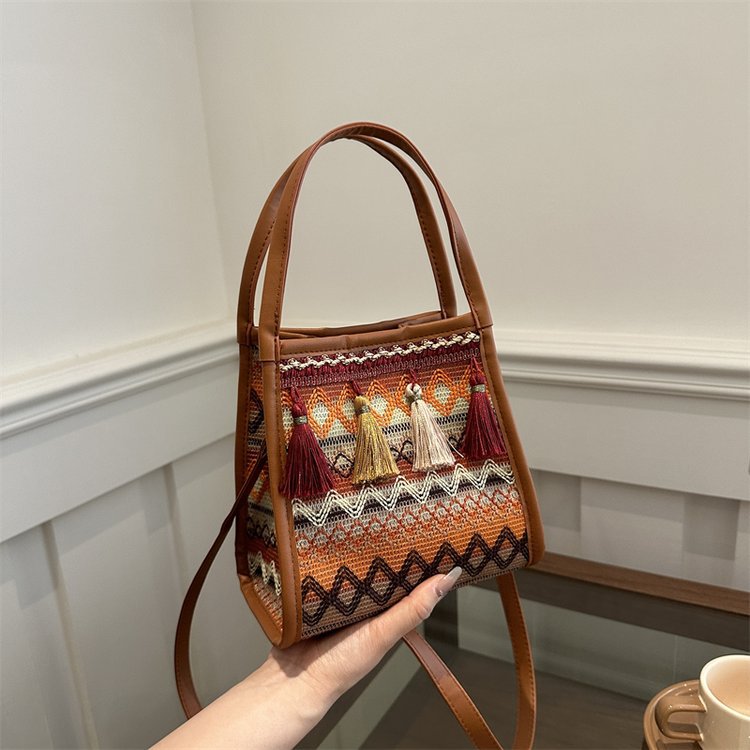 Shangxin estilo nacional bolso portátil de verano 2024 nuevo bolso de borda retro bolso de hombro de moda