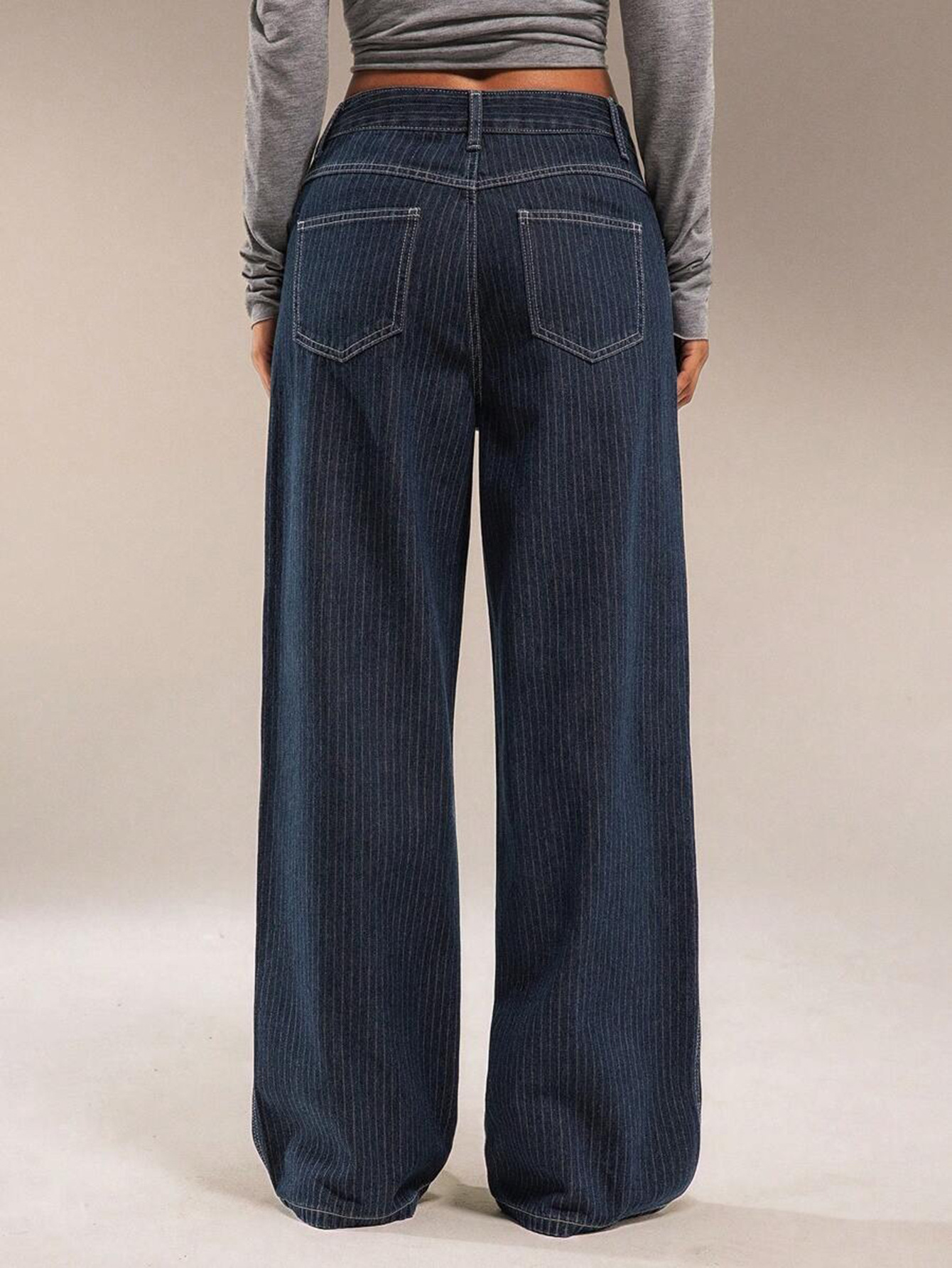 European And American Cross-border Women's Jeans, 2025 Autumn New Style, Blue Striped Casual Straight-le,_ecoleips.com