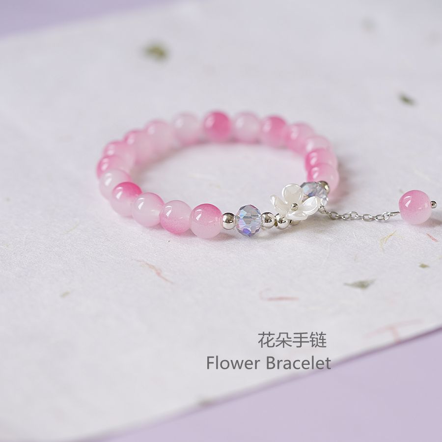 thumbnail image 1 of Venta caliente de otoño Nuevo temperamento japonés y coreano Pulsera de cristal Diseño de nicho femenino Sentido Pulsera de flores multicolor Adorno Rojo y blanco, 1 of 2