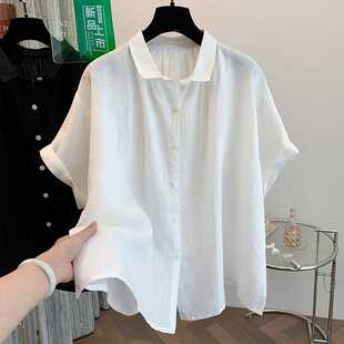 Real Shot of French Linen Pure Color Normcore Bat Sleeve Shirt Washed Soft Loose Three-Quarter Sleeve Sun Protection Shirt Top