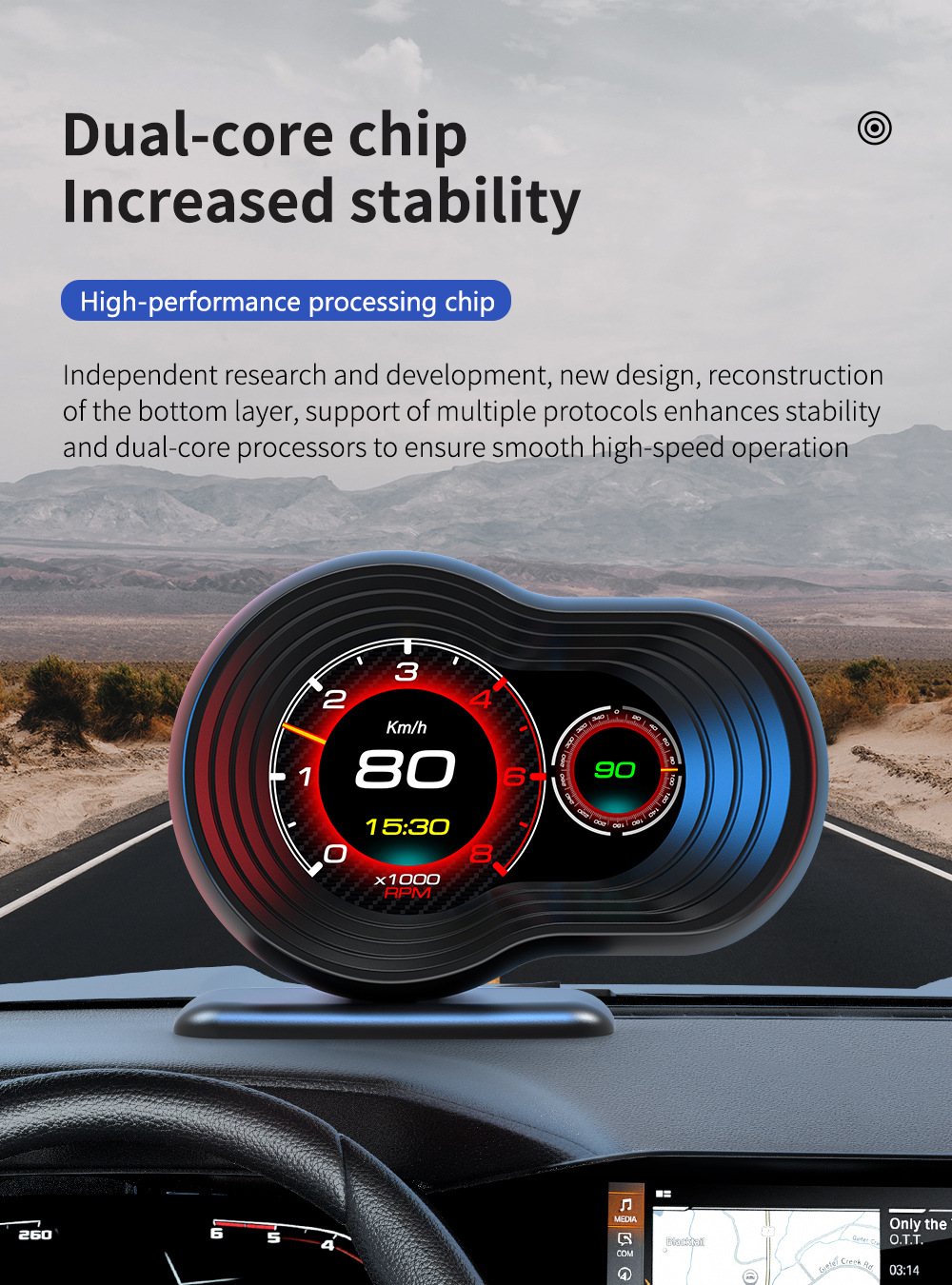 Cross-border HUD head-up display, car-modified LCD smart driving computer, multi-language high-definition vehicle display screen