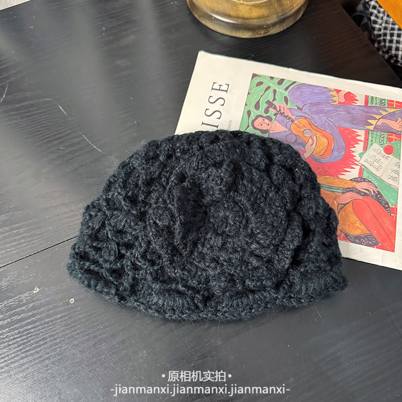 立体花朵镂空包头帽子女秋冬手工钩花立体针织帽优雅时尚单品百搭|undefined
