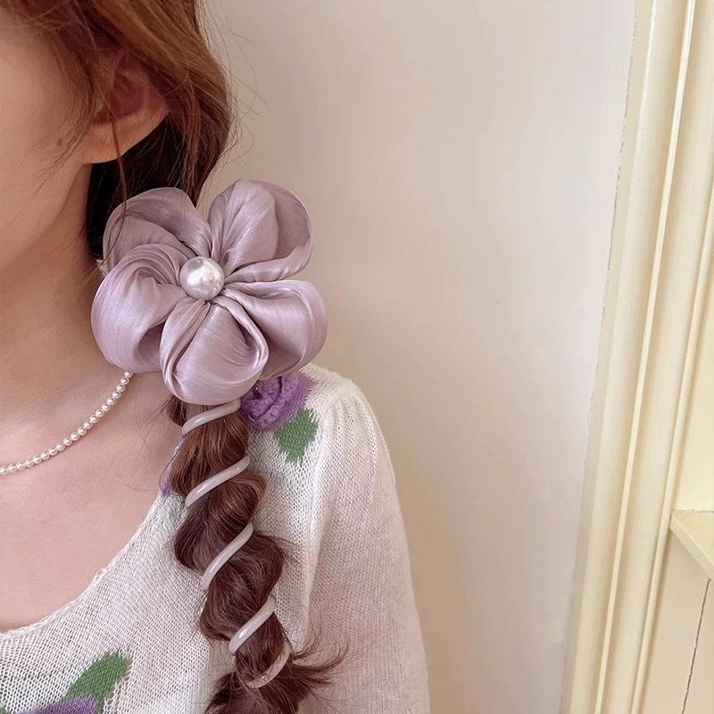 Großes Blumen Perlen Spirale Haargummi Für Damen Elegant_voghion.com