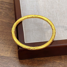 沙金饰品仿真金新中式四方祥云手镯女古法传承实心素圈手环批发