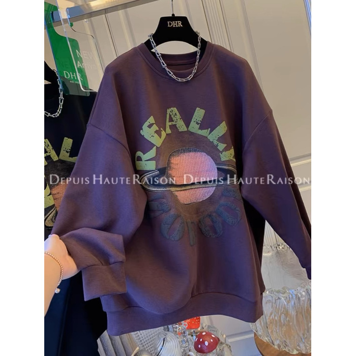 特大码240斤卡通星球印花卫衣男女装长袖T恤上衣服春秋季宽松百搭|undefined