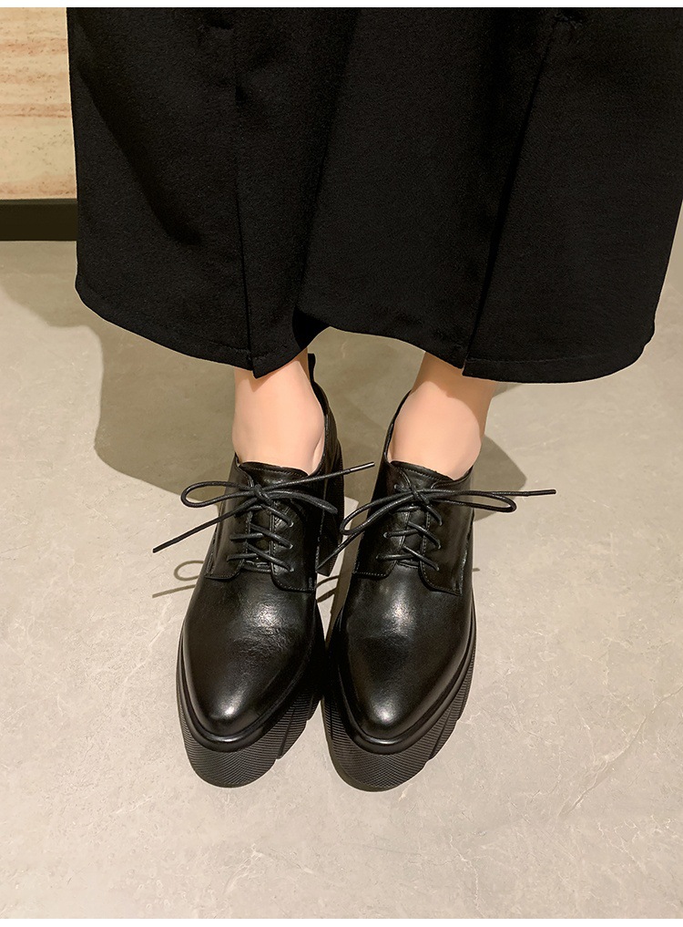 Giày loafer nữ đế xuồng cao gót buộc dây da bò thật — màu nâu chi tiết 7