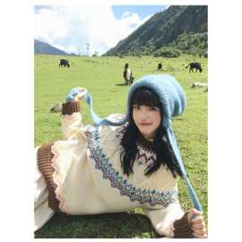 实价#绵羊绒#韩系费尔岛提花毛衣女小个子秋冬慵懒风感针织衫