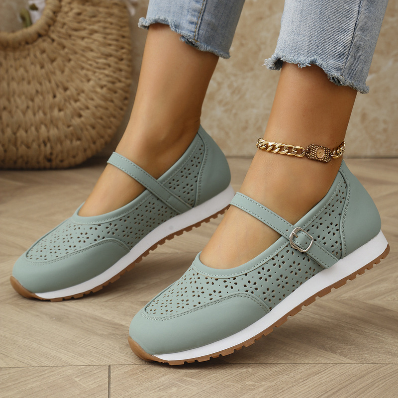 2025 Summer New Large Size Foreign Trade Hollow Sports Shoes for Women Cross-Border Round Toe Casual and Comfortable Buckle Hole Shoes 2025 Summer New Large Size Foreign Trade Hollow Sports Shoes for Women Cross-Border Round Toe Casual and Comfortable Buckle Hole Shoes
