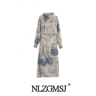 Autumn 2024 New Women's Clothing European and American Style Fashion Simple Slimming Printing Long Sleeve dress 9014089