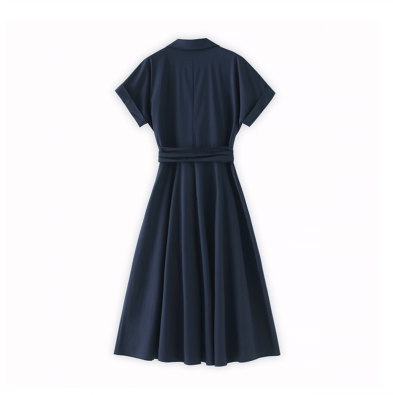 Đầm maxi nữ cổ bẻ thắt eo phong cách công sở mùa hè — Màu xanh navy chi tiết 11