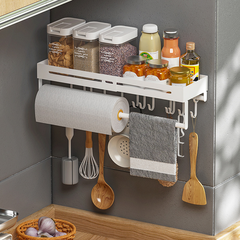 Stainless steel expandable no-drilling wall-mounted spice rack kitchen storage shelf home bathroom wall organizer