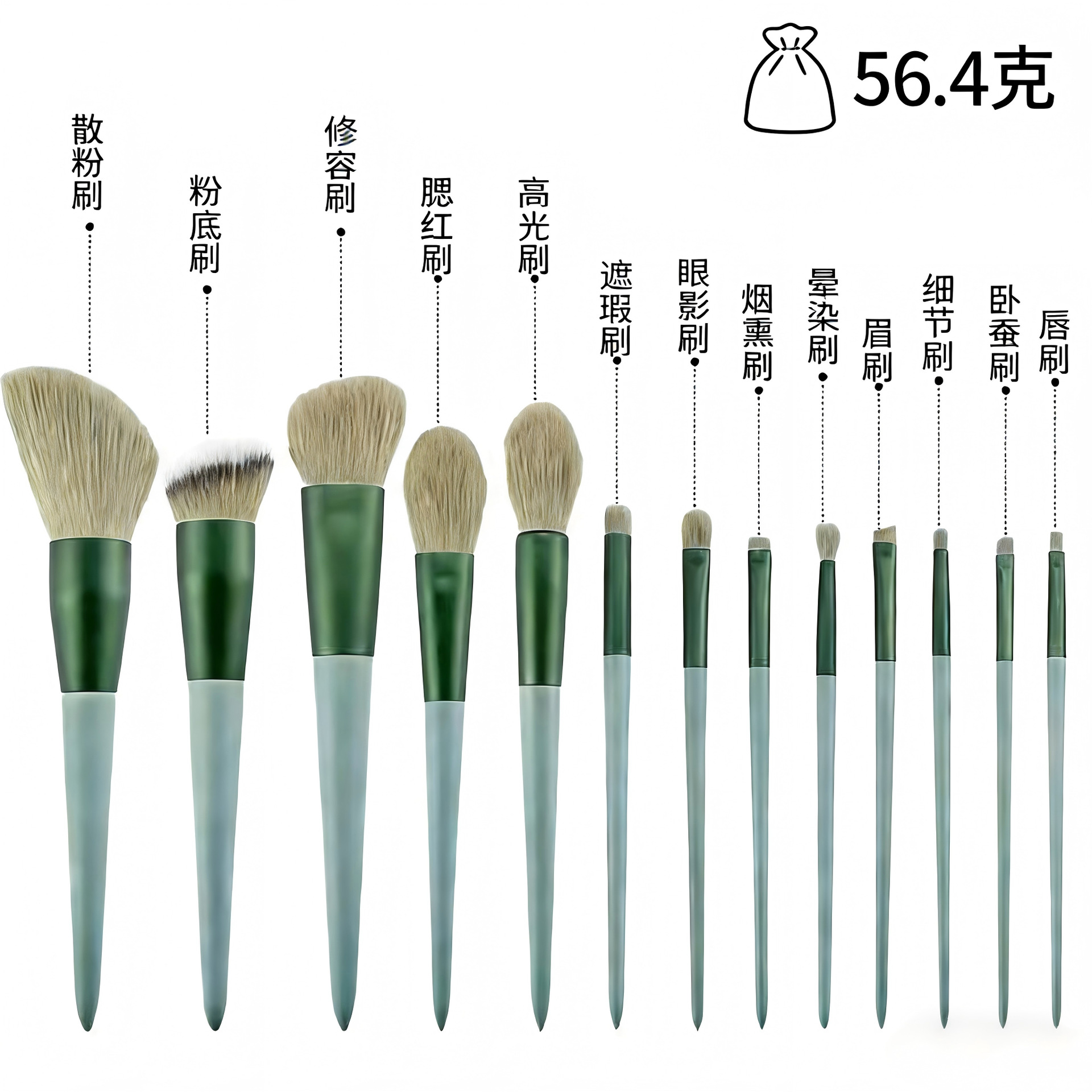 13 juegos de pinceles de maquillaje Sijiqing, cepillo de sombra de ojos de cerdas suaves, cepillo de polvo suelto, cepillo de rubor, cepillo corrector, cepillo de maquillaje portátil