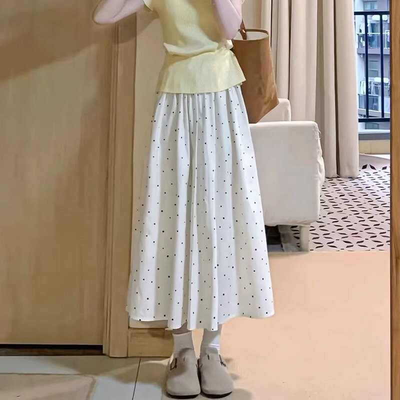 creamy-white Polka Dot Skirt Women's Summer 2025 New High Waist Hip Covering Slimming Small A- line Large Umbrella Skirt