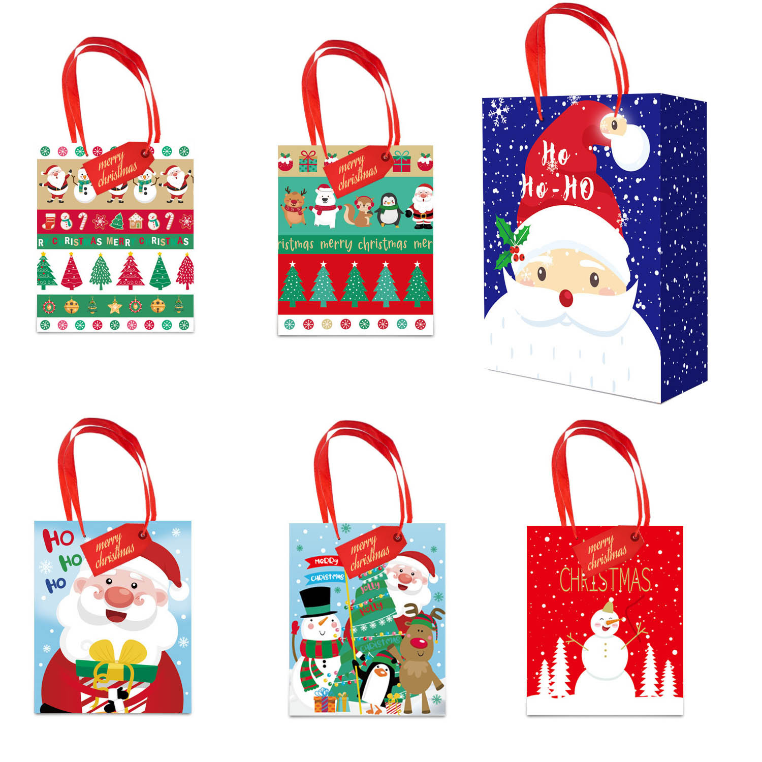 亚马逊款圣诞节可爱风手提礼品纸袋派对购物礼物袋伴手礼白卡纸袋