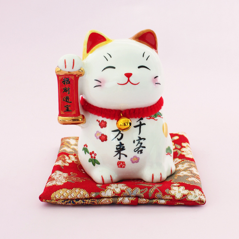 Adorno de cerámica pequeño con forma de gato de la suerte y lingote de oro, ideal como regalo para ceremonias de inauguración, mostrador de caja registradora, entrada del hogar, sala de estar, decoración de escritorio.