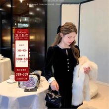 杨小卷 赫本风钻领黑色丝绒连衣裙女秋气质千金感生日party小礼裙