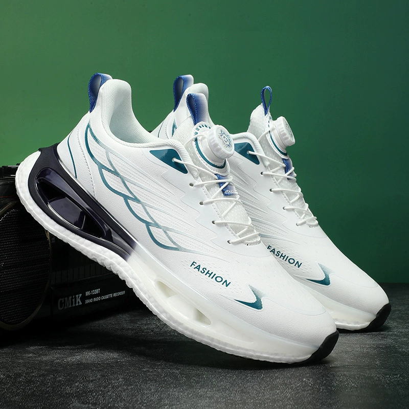 2024 новый стиль вращающаяся пряжка мода четыре сезона дышащая кожаная мужская обувь подростковый бег демпфор попкорн кроссовки